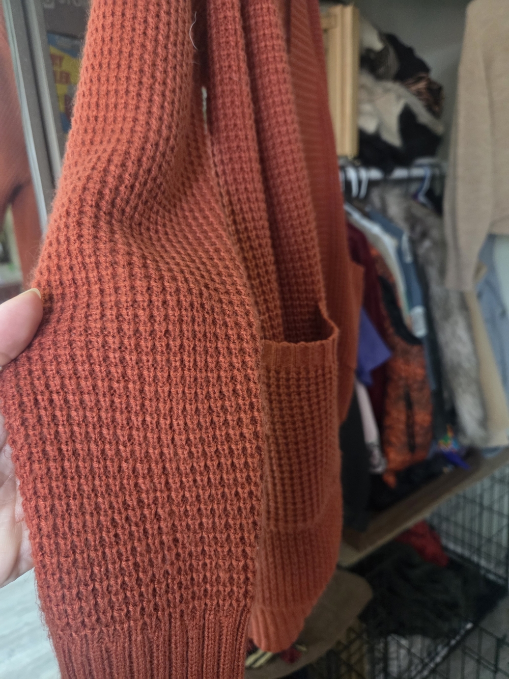 MEROKEETY Rust Open-Front Waffle Knit Cardigan - Picture 5 of 6